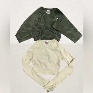 Camo Green And Lime Green Long Sleeve Crop Tops